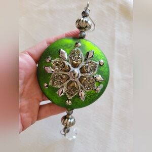 Holiday Circle Ornament, Green with Silver and Brass Accents